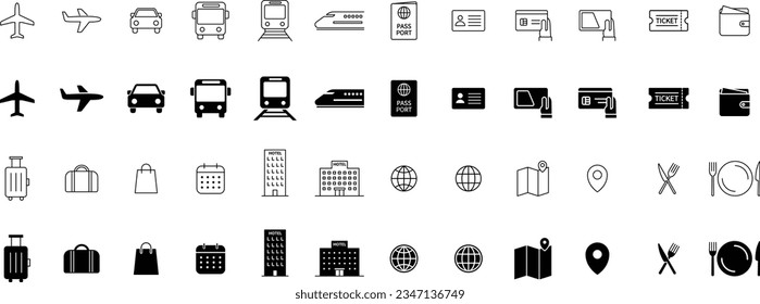 Conjunto de vectores de iconos relacionados con los viajes