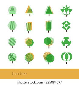 Vector set tree. Geometric tree. Vector green tree. Abstract color  tree. Icon tree.