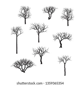 Vector set of tree silhouettes, isolated on white background.