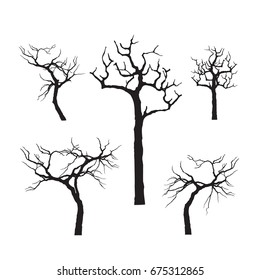 Vector set of tree silhouettes, isolated on white background.