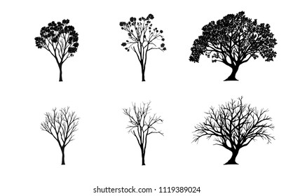 Vector set. tree silhouettes on white background. illustration.