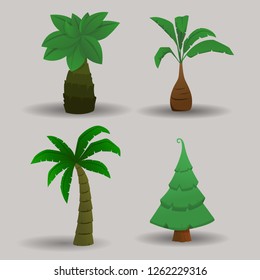 Vector set trees cartoon. 3D cute  trees