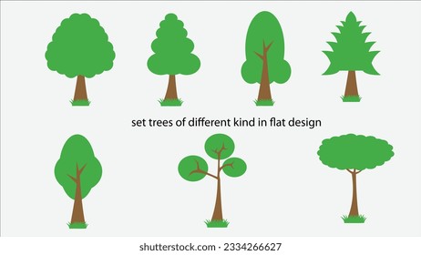 vector set trees of different kind in flat design
