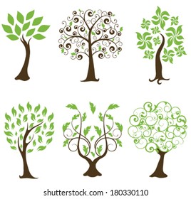vector set of trees with green leaves