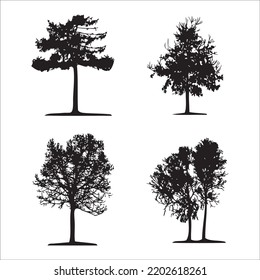 Vektorset mit Baumsilhouettes Illustration einzeln auf weißem Hintergrund