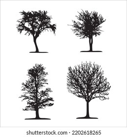 Vector Set Of Trees Silhouettes Illustration Isolated On White Background