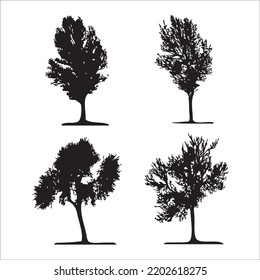 Vector Set Of Trees Silhouettes Illustration Isolated On White Background