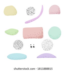Vector set of trendy abstract hand drawn shapes, lines and doodle objects isolated on white background. Collection of abstract contemporary art elements for design cards, banners. Pastel colors