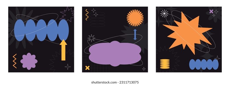 Vektorgrafik von trendigen abstrakten Retrowave-, futuristischen und Y2k-Kartenillustrationen mit memphis geometrischen Formen. Retro 90s Pop Art Backgrounds for Package Design, Textil, Mode, Stoffdruck