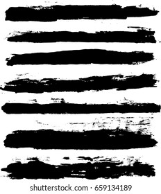 Vector set of trendy black brush strokes or backgrounds. Artistic lines grunge collection. Set of black grungy hand painted brush strokes isolated on white. Abstract ink texture, design elements.