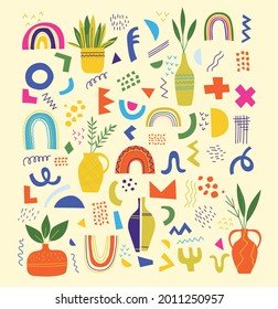 Vector set of trendy doodle and abstract nature geometric shapes and icons. Organic and minimalistic design for banner, cover, wallpaper, stories background decoration.