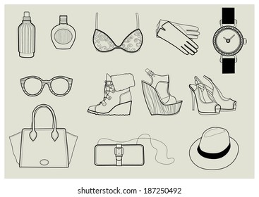 Vector set of trendy fashion illustration - clothing for woman 