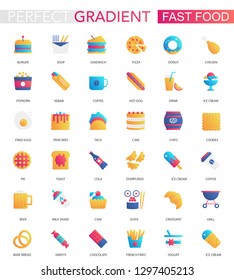 Vector set of trendy flat gradient Fast food icons.