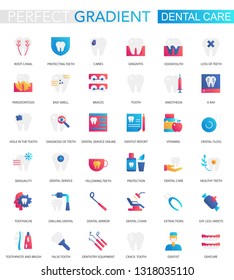 Vector set of trendy flat gradient dental care icons.