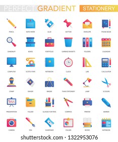 Vector set of trendy flat gradient office stationery icons.