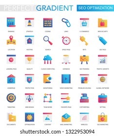 Vector set of trendy flat gradient SEO optimization icons.