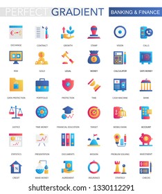 Vector set of trendy flat gradient banking finance icons.