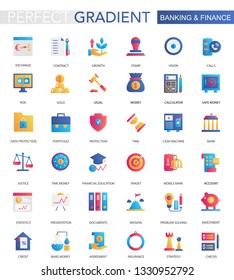 Vector Set Of Trendy Flat Gradient Banking Finance Icons.