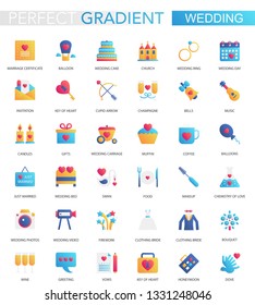 Vector set of trendy flat gradient wedding icons.