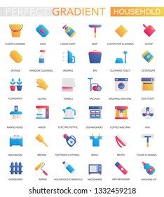 Vector set of trendy flat gradient Household icons.