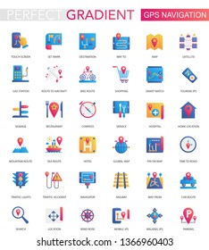 Vector set of trendy flat gradient GPS navigation, location icons.