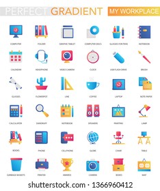 Vector set of trendy flat gradient my workspace or workspace icons.
