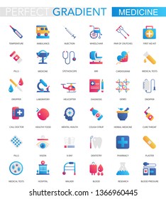 Vector Set Of Trendy Flat Gradient Medical And Healthcare Icons.