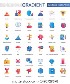 Vector set of trendy flat gradient Business motivation discipline icons.