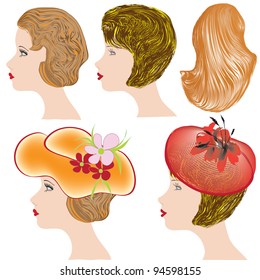 Vector set of trendy hair and hat styling