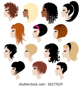 Vector set of trendy hair styling for woman (from my big "Hair styling series")