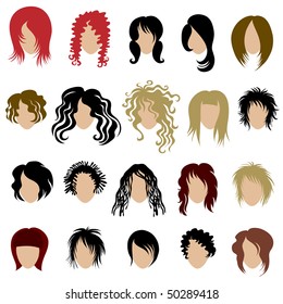 Vector set of trendy hair styling for woman (from my big "Hair styling series")