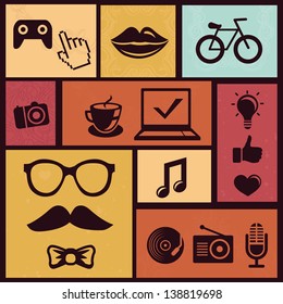 Vector set with trendy hipster icons and design element in retro style