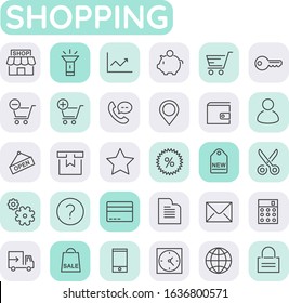 Vector set of trendy inline bold shopping icons
