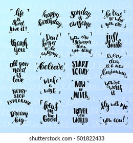 Vector set of trendy lettering posters. Hand drawn calligraphy collection. creative graphic template brush fonts inspirational quotes