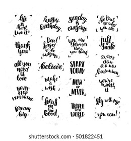 Vector set of trendy lettering posters. Hand drawn calligraphy collection. creative graphic template brush fonts inspirational quotes