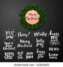 Vector set of trendy lettering Xmas  posters. Hand drawn calligraphy collection Happy new year background  