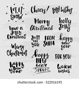 Vector set of trendy lettering Xmas  posters. Hand drawn calligraphy collection Happy new year background