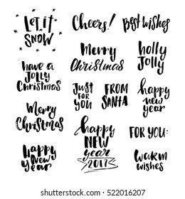 Vector set of trendy lettering Xmas  posters. Hand drawn calligraphy collection Happy new year background
