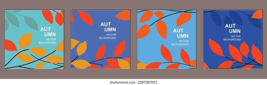 vector set of trendy minimal autumn posters or covers  banner flyer with bright beautiful leaves