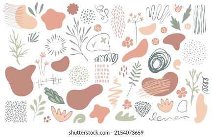 Vector set of trendy organic shapes. Abstract doodle natural textures, lines, floral forms and lines. Decor elements for your own design.