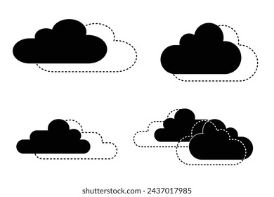 Conjunto de iconos de nube negra de silueta de moda aislados sobre fondo blanco. Símbolo de nube para el diseño de su sitio web, logotipo, aplicación, interfaz de usuario. Ilustración vectorial, EPS10.