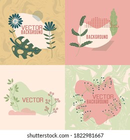 Vector set of trendy square abstract backgrounds in minimalistic style.