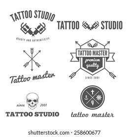Vector set of trendy tattoo studio logo templates 