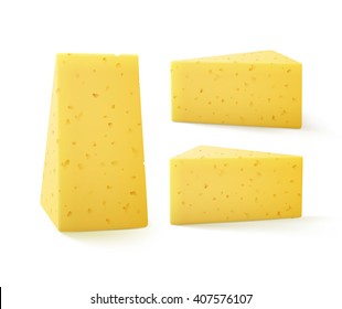Vector Set of Triangular Pieces of Cheese Close up Isolated on White Background