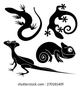 Vector Set Tribal Decorative Lizard. Patterned Design, Tattoo