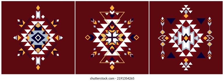 Vector set. Tribal folk aztec geometric pattern element. Colorful art print design. Poster.