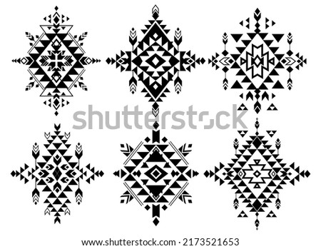 Vector set. Tribal folk aztec geometric pattern element. Black art print design. Poster. Stock fotó © 