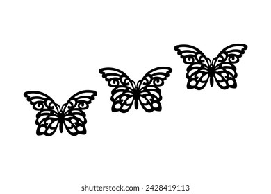 Conjunto de vector de mariposas de estilo tribal sobre fondo blanco