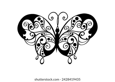 Vector Set of Tribal Style Butterflies on White Background
