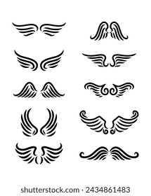 vector set of tribal style wings on white background. element for logo  label  emblem  sign  badge.